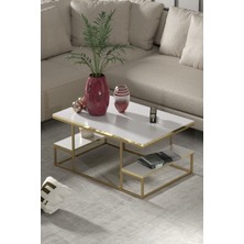 Orta Sehpa Delux Raflı Gold Beyaz