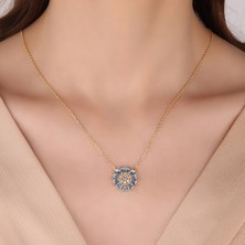 Baguette Kesim Aquamarine Kolye, 18 Ayar Altın Kaplama Kolye, 925 Ayar Gümüş Kolye