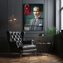 Zera Wall Mustafa Kemal Atatürk 3D Illüstrasyon Portre Cam Tablo- Ev ve Ofis Dekorasyonu-Hediyelik-Dekoratif-Modern-Atatürk