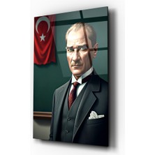 Zera Wall Mustafa Kemal Atatürk 3D Illüstrasyon Portre Cam Tablo- Ev ve Ofis Dekorasyonu-Hediyelik-Dekoratif-Modern-Atatürk