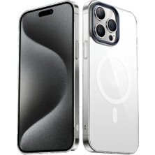 ZORE Apple iPhone 15 Pro Max Uyumlu Wireless Şarj Özellikli Şeffaf G-Glass KAPAK-LACIVERT-8680436727218-TA