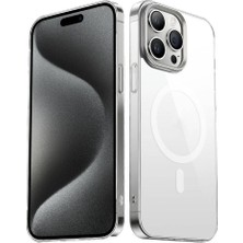 ZORE Apple iPhone 15 Pro Max Uyumlu Wireless Şarj Özellikli Şeffaf G-Glass KAPAK-GÜMÜŞ-8680436727201-TA950