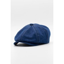Erkek Denim Ingiliz Newsboy Kasket - Koyu Mavi Kot Şapka | Standart Fit/esnek