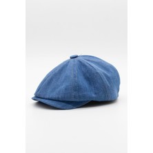 Erkek Denim Ingiliz Newsboy Kasket - Açık Mavi Kot Şapka | Standart Fit/esnek