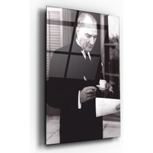 Zera Wall Gazi Mustafa Kemal Atatürk Siyah-Beyaz Cam Tablo- Ev ve Ofis Dekorasyonu-Hediyelik-Dekoratif-Modern-Atatürk