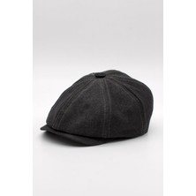 Erkek Denim Ingiliz Newsboy Kasket - Siyah Kot Şapka | Standart Fit/esnek