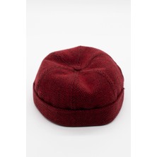 Külah Kadın Bordo Balıksırtı Desenli Docker Şapka - Katlamalı Sipersiz Kep