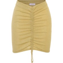 Lurex Simli Sarı Etek