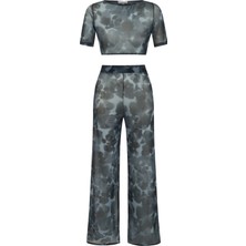 Sırt Dekolteli Siyah Crop Top-Pantolon Takım