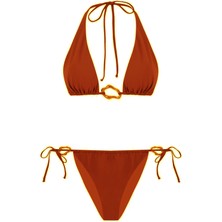 Aquella Aksesuarlı Kahverengi Uzun Üçgen Bikini Takım