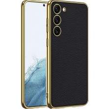 ZORE Galaxy S23 Kılıf Deri Görünümlü Kenarları Elektroplating Kaplama Fizyon KAPAK-SIYAH-86804366653