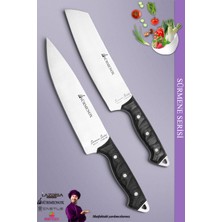 SÜRMENOX Sürmene Serisi Mutfak Şef Bıçak Seti Et Ekmek Sebze Salata Şef Bıçağı 2'li Set Siyah  ( MFT-011 )