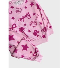 Elmas Kids Kız Çocuk Pamuklu Pembe Yıldız Palmiye Ağaç Desenli Uzun Kollu Mevsimlik Pijama Takımı