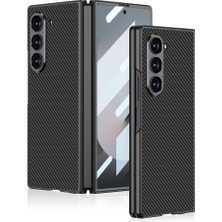 ZORE Galaxy Z Fold 6 Kılıf Karbon Fiber Tasarımlı Titanyum Metal Kıpta Caz Kapak-Siyah KARBON-868043
