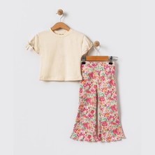 Kıpırık Baby Kız Çocuk Ekru Çiçekli Ispanyolpaça Pantalonlu Takım