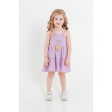 Kız Bebek Çocuk Lila Ayıcık Aksesuarlı Elbise