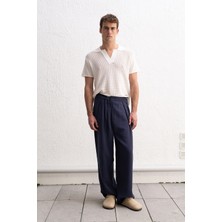 Giesto Dökümlü Kemer Detaylı Lacivert Pantolon