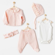 Kız Bebek Hastane Çıkışı 5 Pcs Newborn Set Natural Gift Muslin AC25840