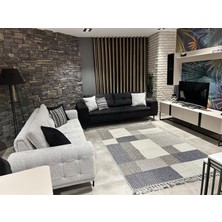 Çam Halı Side 1403 Gri Mavi Iskandinav Desenli Koridor Halısı Kesme Yolluk Mutfak Halısı Modern Salon Halısı