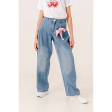 Kız Çocuk Yan Pileli Kot Pantolon 2194