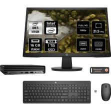 Hp Pro Mini 400 G9 Intel Core I5 14500T 16GB 1tb SSD 21.5" Fhd Monitör Fdos Mini Masaüstü Bilgisayar & Per4 USB Bellek 9H6W8ETMNT308
