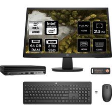 Hp Pro Mini 400 G9 Intel Core I5 14500T 64GB 2tb SSD 21.5" Fhd Monitör Fdos Mini Masaüstü Bilgisayar & Per4 USB Bellek 937R4EAMNT334
