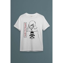 Beyaz T-Shirt Captain Harlock Anime Retro Uzay Korsanı Baskılı Unisex Tişört