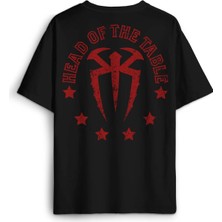 Siyah Oversize Tişört Head Of The Table Roman Reigns Spor Gym Sırt Ön Baskılı Unisex T-Shirt