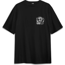 Basklı Oversize T-Shirt Saint Gothic Kutsal Melek Angle Siyah Unisex Tişört