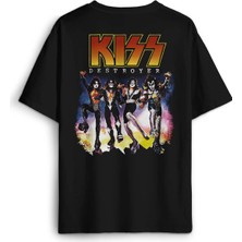 Siyah Oversize Tişört Kiss The Destroyer Rock Music Album Sırt Ön Baskılı Unisex T-Shirt