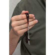Yüzük Sanatı 925 Ayar Gümüş Püsküllü Bordo Kehribar Tesbih