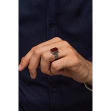 Yüzük Sanatı Kare Akik Taşlı Kazaz Örgü Motif 925 Gümüş Erkek Yüzük