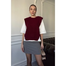 Magarde Triko Detay Tshirt- Bordo
