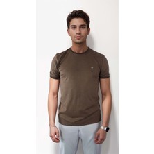Sıfır Yaka Bisiklet Yaka Likralı Penye Kahve Erkek Tshirt