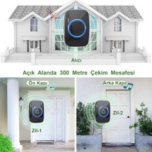 Cacazi 2 Buton 1 Alıcı Kablosuz Uzaktan Kumandalı LED Kapı Zili