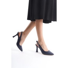 Rhaella Kadın Lacivert Cilt Arkası Açık Tokalı Ovis Sivri Burun 9 cm Klasik Topuklu Ayakkabı