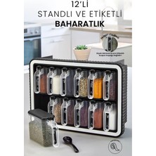 12'li Set 250 ml Kendinden Yapışkanlı Kaşıklı Standlı Baharatlık Düzenleyici
