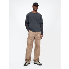 Erkek Bej Baggy Utility Jean Pantolon