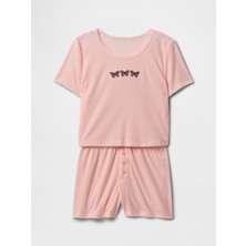 Gap Kız Çocuk Pembe Şort Pijama Takımı
