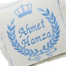 Atölye Müge Isimli Laruel Desenli  Bebek Yastığı Mavi