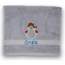 Isimli Yılbaşı Havlusu 2 Li Set Kardan Adan Gri Mavi 30 x 50 cm