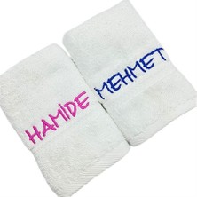 Isimli Nakışlı Beyaz Havlu 2 Li Set