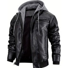 Kapüşonlu Hakiki Deri Dikiş ve Ribana Detaylı Mont