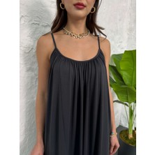 Elif Özbey Premium Füme Yaka Büzgülü Salaş Modal Elbise