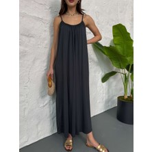 Elif Özbey Premium Füme Yaka Büzgülü Salaş Modal Elbise