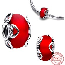 Poseidons Jewellery Buzlu Kırmızı Murano & Kalpler Charm