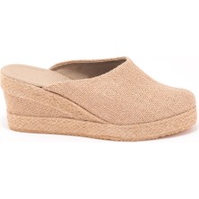 Elişi Platformlu Burnu Kapalı Elişi Hasır Keten 9cm Topuk Sabo Terlik Handmade