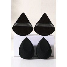 Profesyonel 4'lü Siyah Puff Makyaj Süngeri ve Fondöten Uygulama Aparatı ile Kusursuz Görünüm