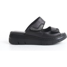 Hakiki Deri Siyah Ortopedik Kadın Terlik TMD202560