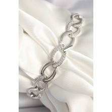 Clariss Pirinç Gümüş Renk Zirkon Taşlı Oval Zincir Model Kadın Bileklik